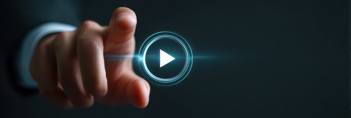 Launch Play Video. Hand Press Play Button Concept for Media Business Success