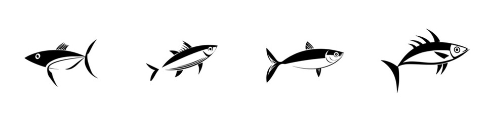 Vector icons representing various fish silhouettes in a minimalist style for graphic design projects