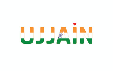I Love Ujjain, Typographic Design of I Love Ujjain on a white background, Flag Typography of Ujjain with heart, Vector design of I Love Ujjain