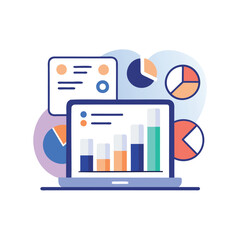 Flat design illustration of business analytics with charts and graphs
