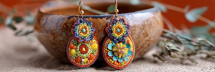 Colorful sustainable earrings made of reused glass in artisan daylight studio