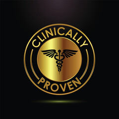 Gold medallion with caduceus symbol and clinically proven text