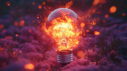 Ignited Inspiration: Surreal Light Bulb Engulfed in Flames flames surreal bulb light fire idea power