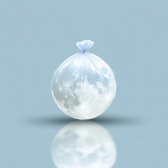 A vinyl art cover featuring a translucent plastic bag shaped like a full moon. The background is a soft blue, enhancing the ethereal quality of the design.
