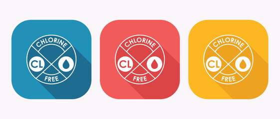 Naklejka premium Chlorine Free Icon Set Modern Flat Design, Blue, Red, and Yellow App Buttons.