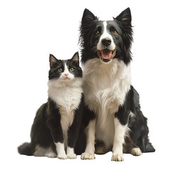 Obraz premium Friendly Border Collie and Cat, Painted Style, Isolated on Transparent PNG