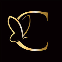Initial Letter C Butterfly Logo Design Concept For Fashion, Cosmetics and Beauty Symbol