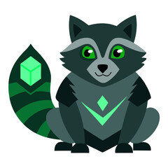 Cyber Raccoon Logo: Glowing Eyes and Angular Fur in Tech-Themed Design