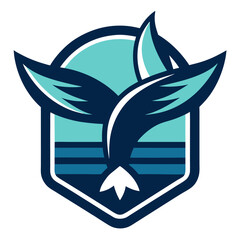 Whale Tail Surge: Retro Sea-Themed Badge with Angular Waves and Classic Typography