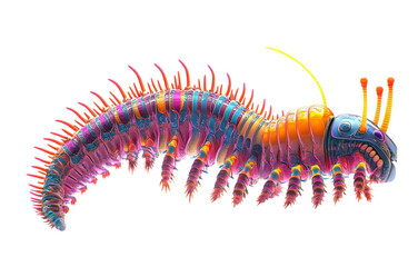 Obraz premium Vibrant Bio-Mechanical Caterpillar, Isolated on Transparent PNG, Psychedelic Design