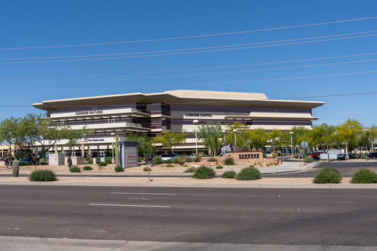 Scottsdale, Arizona, USA - May 25, 2023: Cardone Capital and  Cardone Venture office at Cardone Corporate Center on Scottsdale Rd in Scottsdale, Arizona, USA. 