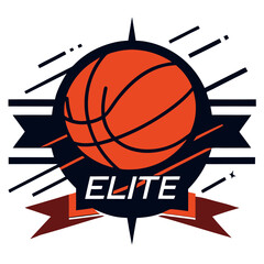 Glowing basketball with speed trails cutting through a digital grid, set within a beveled “Elite” banner.