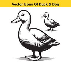 Obraz premium Dog and Duck Vector Illustration Bundle – Hunting, Wildlife, and Animal Interaction Poses