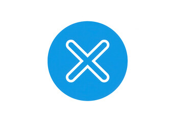 Obraz premium A blue circle with a white cross mark in the center indicates cancellation or removal isolated on transparent background