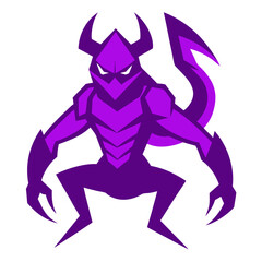 Fierce scorpion mascot in vibrant violet shades with angular pose and geometric vector edge design.