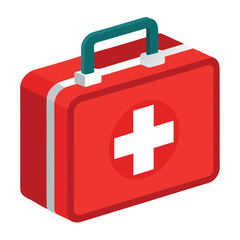 Fototapeta premium A first aid kit box, isolated on a white background, for medical, emergency, safety, or health.