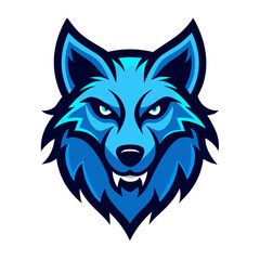 Stylized wolf icon with dual-tone fur, electric blue highlights, and fierce vector composition.