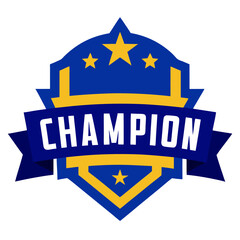 Regal championship emblem in royal blue and gold, adorned with stars and polished vector styling.