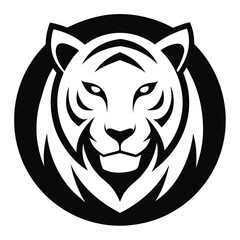 Stylized black and white tiger head emblem with fierce expression
