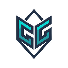 Modern geometric logo design with interconnected letters gg and shield shape