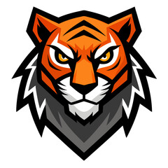 Fierce tiger head mascot logo with intense yellow eyes and orange stripes