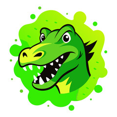 Naklejka premium Green cartoon alligator head with sharp teeth and a playful expression on a white background