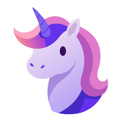 Stylized illustration of a purple unicorn head with a pink and purple mane © Nobel Fahad