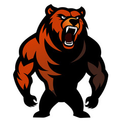 Roaring Grizzly Bear Mascot with Comic-Style Muscles and Fierce Gaze for High-Impact Logos