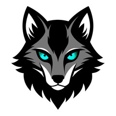 Obraz premium Dramatic Wolf Face with Cyan Glowing Eyes, Rendered in Monochrome Contrast and Misty Highlights