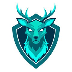 Stylized teal deer head emblem with antlers on a shield