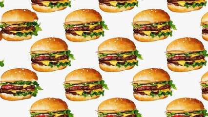 seamless watercolor pattern with cheeseburger