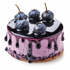 Decadent Blueberry Cake: A close-up shot of a delectable blueberry cake, adorned with fresh blueberries and a luscious glaze. The cake sits, ready to tantalize taste buds.