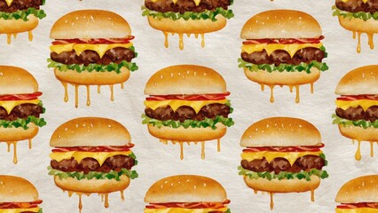 seamless watercolor pattern with cheeseburger
