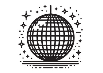 disco ball logo silhouette vector, disco ball logo icon silhouette vector, glittering disco ball silhouette vector illustration, disco ball with stars logo silhouettes vector on a white background