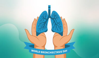 World Bronchiectasis Day, lung symbol and awareness message, highlighting lung health awareness.