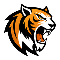 Fierce tiger mascot head roaring with sharp teeth and yellow eyes