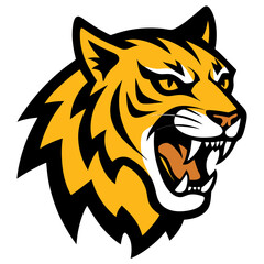 Snarling Tiger Head on Yellow with Bold Black Outlines and Highlight Strokes for Visual Clarity