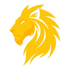 Stylized golden lion head profile emblem for branding and design