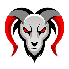 Fierce ram mascot head with red horns and glowing red eyes