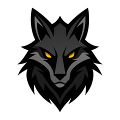 Fierce black wolf head with glowing yellow eyes and sharp features
