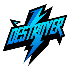 Obraz premium Bold blue and black destroyer text with lightning bolt accents