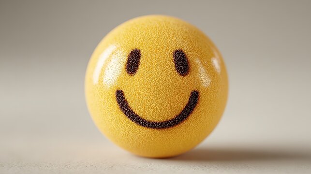 Gritty Yellow Emoji Sphere Centered on Plain Gray | World Emoji Day Essential Cheer Symbol