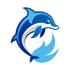 Jumping Dolphin Mascot Logo in Soft Blues and Whites with Friendly Features and Wave Motif