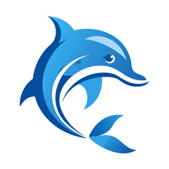 Fototapeta premium Stylized blue dolphin jumping gracefully with swirling lines and white background