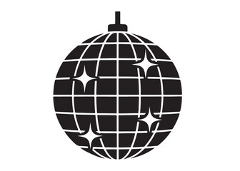 disco ball logo silhouette vector, disco ball logo icon silhouette vector, glittering disco ball silhouette vector illustration, disco ball with stars logo silhouettes vector on a white background