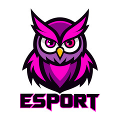 Modern esport logo featuring a fierce purple and pink owl mascot
