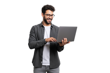 businessman with laptop isolated on white