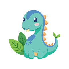 Fototapeta premium cute brontosaurus eating leaves with shy expression