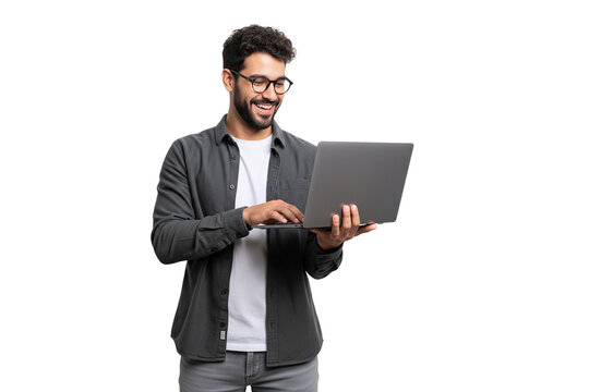 businessman with laptop isolated on white