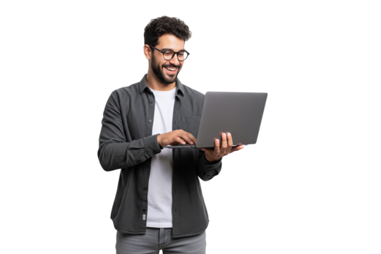 businessman with laptop isolated on white - Powered by Adobe